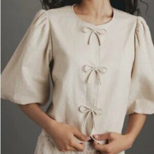 ANTHROPOLOGIE Dolan Bow Puff Sleeve Linen Blazer Size XS – Crème